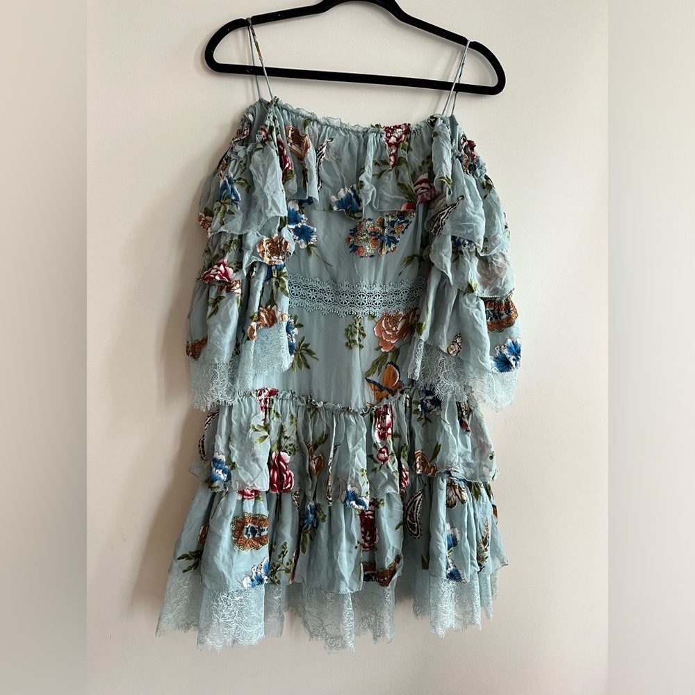 Miss Sixty Blue Bubble Mini Dress Ruffled Tiered Cocktail